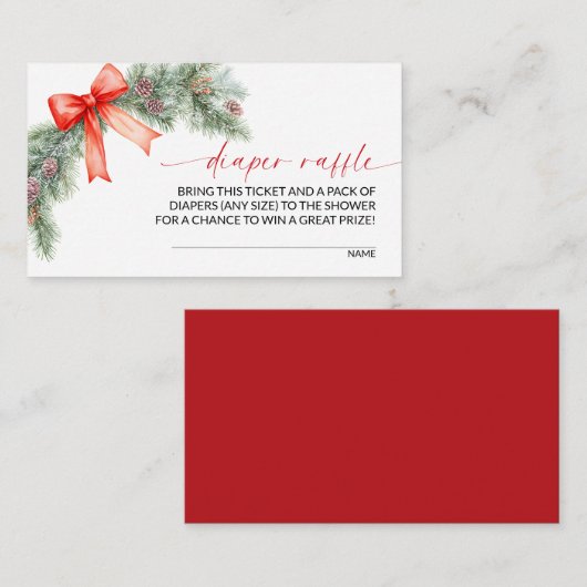 Red Bow Christmas Diaper Raffle  Informatiekaartje (Voorkant / Achterkant)