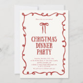 Red Bow Christmas Dinner Party Uitnodiging (Voorkant)