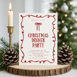 Red Bow Christmas Dinner Party Uitnodiging
