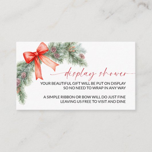 Red Bow Christmas Display Shower Informatiekaartje (Voorkant)