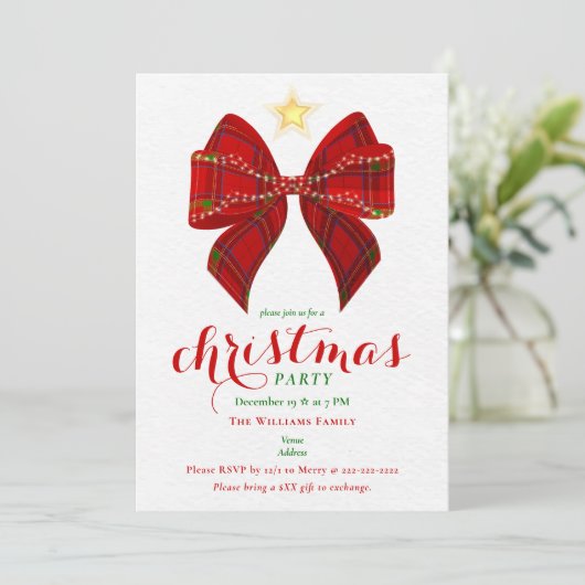 Red Bow Christmas Friendsmas Xmas Work Cocktail Kaart (Staand voorkant)
