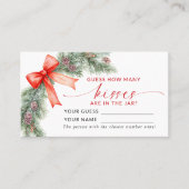 Red Bow Christmas Hoeveel Kusses Shower Game Kaart Plaatskaartje (Voorkant)