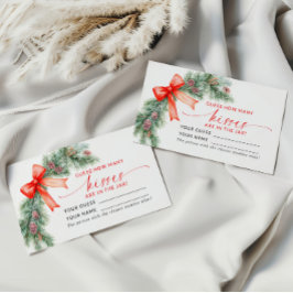 Red Bow Christmas Hoeveel Kusses Shower Game Kaart Plaatskaartje