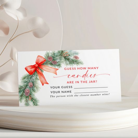 Red Bow Christmas Hoeveel Snoepjes Game Kaart Plaatskaartje