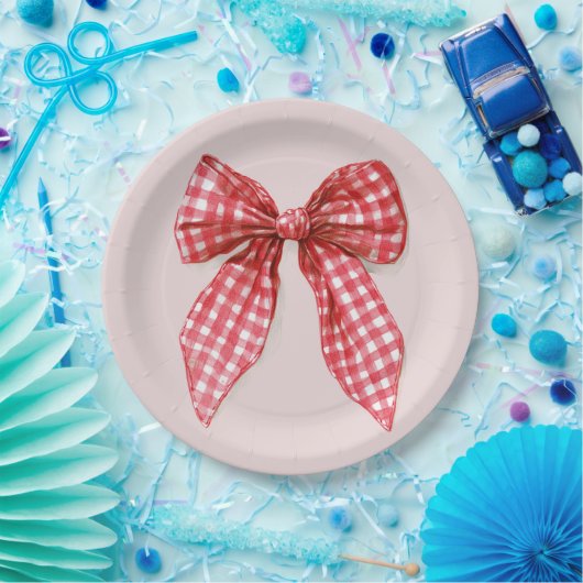 Red Bow Christmas Paper Plates Papieren Bordje (Feest)