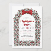 Red Bow Christmas Party Invitation Holiday Dinner  Kaart (Voorkant)