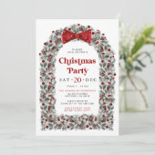 Red Bow Christmas Party Invitation Holiday Dinner  Kaart (Staand voorkant)