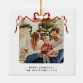 Red Bow Christmas Photo Square Keramisch Ornament (Achterkant)