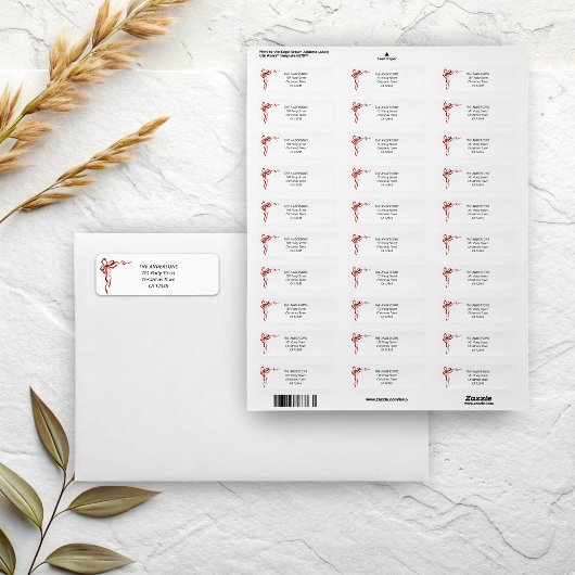 Red Bow Christmas Return Address Etiket