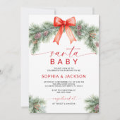 Red Bow Christmas Santa Baby shower Invitation Kaart (Voorkant)