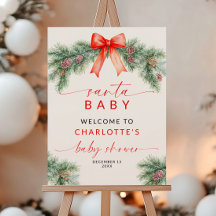 Red Bow Christmas Santa Baby shower Welkomstbord
