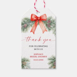Red Bow Christmas Shower Favor Gift Tag Cadeaulabel