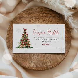 Red Bow Christmas Tree Diaper Raffle Baby Shower Informatiekaartje