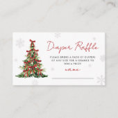 Red Bow Christmas Tree Diaper Raffle Baby Shower Informatiekaartje (Voorkant)