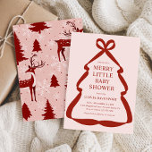 Red Bow Christmas Tree Merry Little Baby Shower Kaart