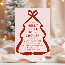 Red Bow Christmas Tree Merry Little Baby Shower Kaart