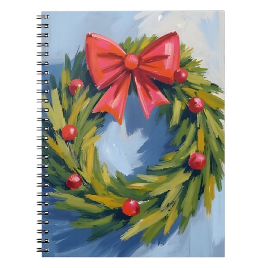 Red Bow Christmas Wreath | Watercolor Notitieboek (Voorkant)