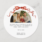 Red Bow Circle Christmas Photo Feestdagenkaart (Achterkant)