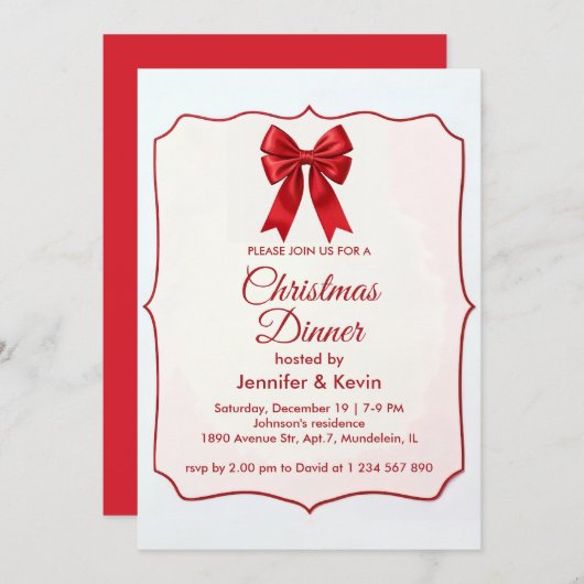 Red Bow Classic Traditionele Kerstuitnodiging Feestdagenkaart (Voorkant / Achterkant)