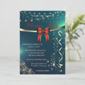 Red Bow, Confetti, Green Company Kerstparty Kaart (Staand voorkant)