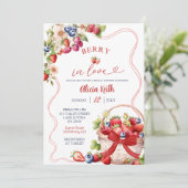Red Bow Coquette Berry in Love Bridal Shower Kaart (Staand voorkant)