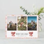 Red Bow Coquette Bloemen Kerstfoto Collage Feestdagenkaart (Staand voorkant)