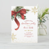 Red Bow Coquette Christmas Party Kaart (Staand voorkant)