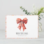 Red Bow Coquette Elegant Bloemen Kerstmis Feestdagenkaart (Staand voorkant)