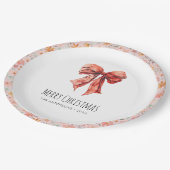 Red Bow Coquette Elegant Bloemen Kerstmis Papieren Bordje (Gekanteld)