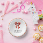 Red Bow Coquette Elegant Bloemen Kerstmis Papieren Kommen (Feest)