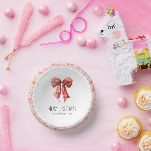 Red Bow Coquette Elegant Bloemen Kerstmis Papieren Kommen (Feest)