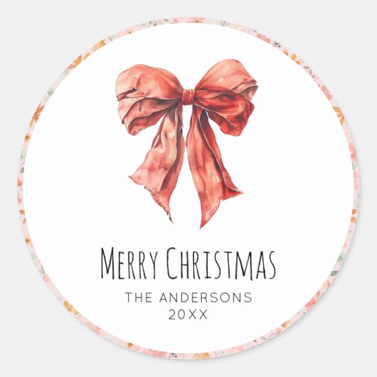 Red Bow Coquette Elegant Bloemen Kerstmis Ronde Sticker (Voorkant)