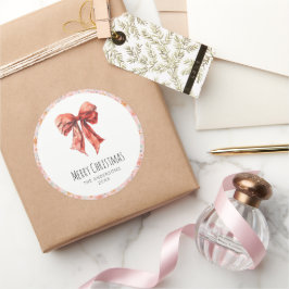 Red Bow Coquette Elegant Bloemen Kerstmis Ronde Sticker