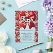 Red Bow Coquette Floral  Sweet 16 Acryl Uitnodigingen (Insitu (Huwelijk))