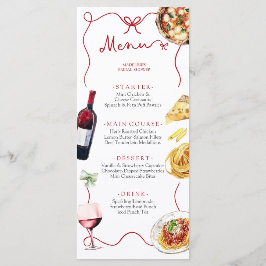 Red Bow Coquette Italian Bridal Shower Menu (Voorkant)