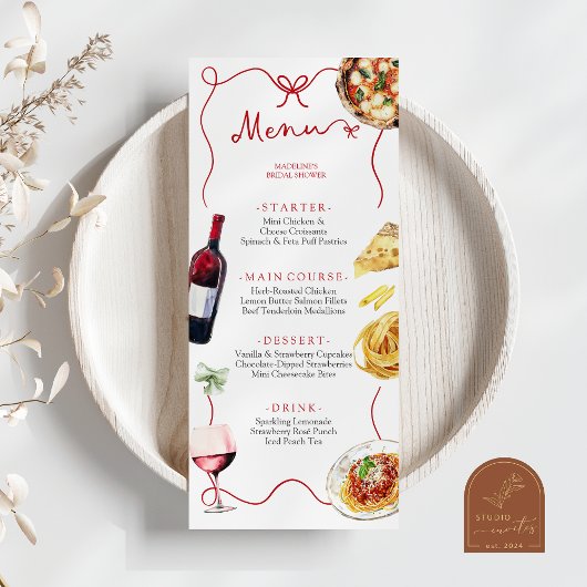 Red Bow Coquette Italian Bridal Shower Menu