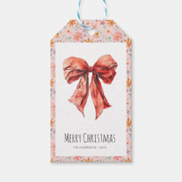 Red Bow Coquette Minimalistische Kerst Cadeaulabel