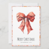 Red Bow Coquette Minimalistische Kerst Feestdagenkaart (Voorkant)