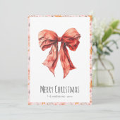 Red Bow Coquette Minimalistische Kerst Feestdagenkaart (Staand voorkant)