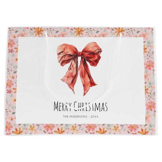 Red Bow Coquette Minimalistische Kerst Groot Cadeauzakje (Voorkant)