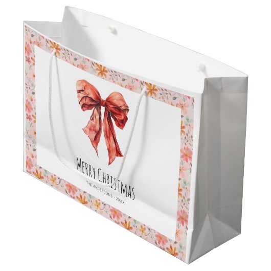 Red Bow Coquette Minimalistische Kerst Groot Cadeauzakje (Voorkant Gekanteld)