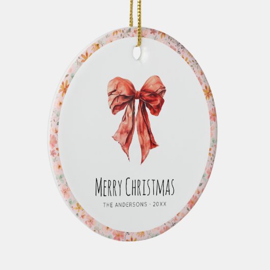 Red Bow Coquette Moderne Bloemen Kerstmis Keramisch Ornament (Rechts)