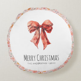 Red Bow Coquette Moderne Bloemen Kerstmis Rond Kussen