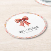 Red Bow Coquette Moderne Bloemen Kerstmis Ronde Kartonnen Onderzetter (Gebogen)