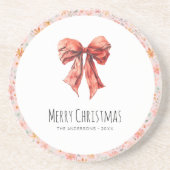 Red Bow Coquette Moderne Bloemen Kerstmis Zandsteen Onderzetter (Voorkant)