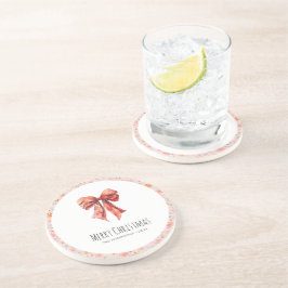 Red Bow Coquette Moderne Bloemen Kerstmis Zandsteen Onderzetter