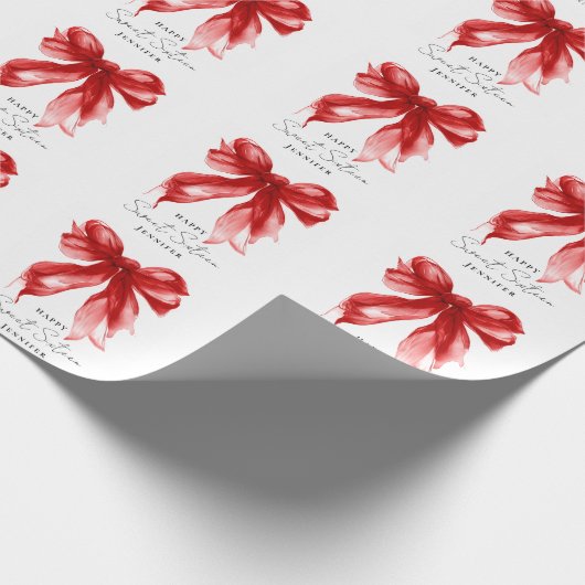 Red Bow Coquette Script Sweet 16 Party  Cadeaupapier (Hoek)