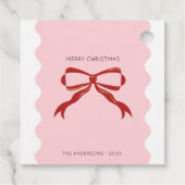 Red Bow Coquette Squiggly Grenst aan Kerstmis Bedankjes Labels (Achterkant)