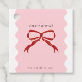 Red Bow Coquette Squiggly Grenst aan Kerstmis Bedankjes Labels (Voorkant)
