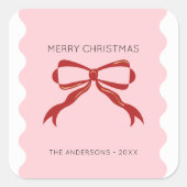Red Bow Coquette Squiggly Grenst aan Kerstmis Vierkante Sticker (Voorkant)